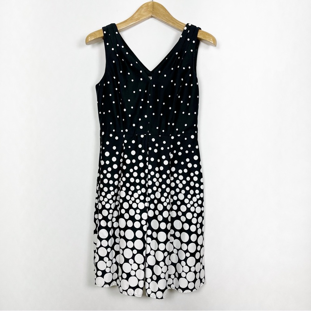 Black and White Polka Dot Fit and Flare Midi Dress V-Neck‎ Sleeveless Size 4